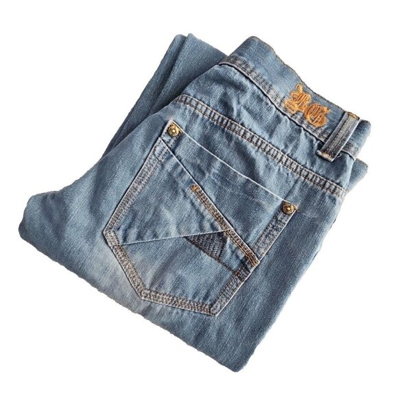 Blue Gear Jeans Men's 34x30 Medium Wash Denim RN #114856 Embroidered Wide Leg - Picture 4 of 16